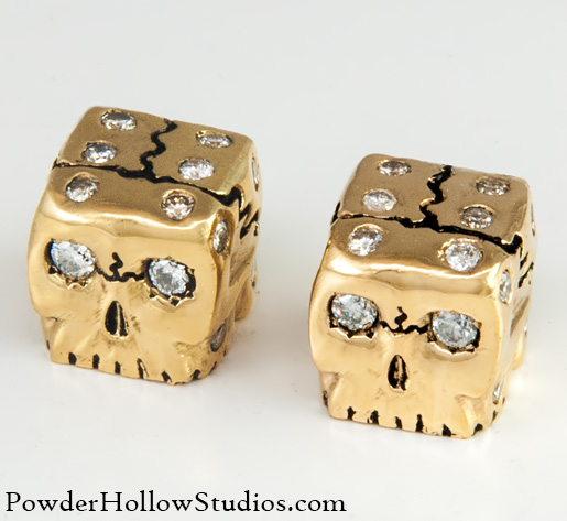 Mini Gold Skull Dice - Solid 14kt gold with genuine diamonds