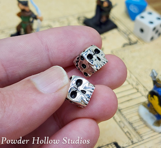 Skull Dice - White Resin with Black Skull Design