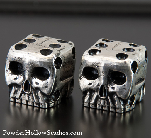 Brass Skull Dice pair