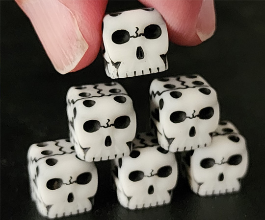 Skull Dice - White Resin with Black Skull Design