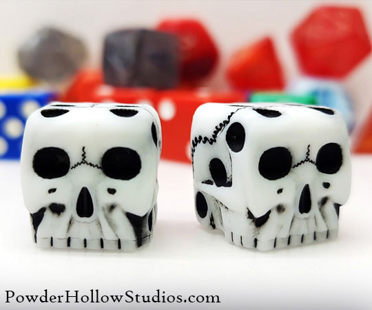 Skull Dice - White Resin with Black Skull Design